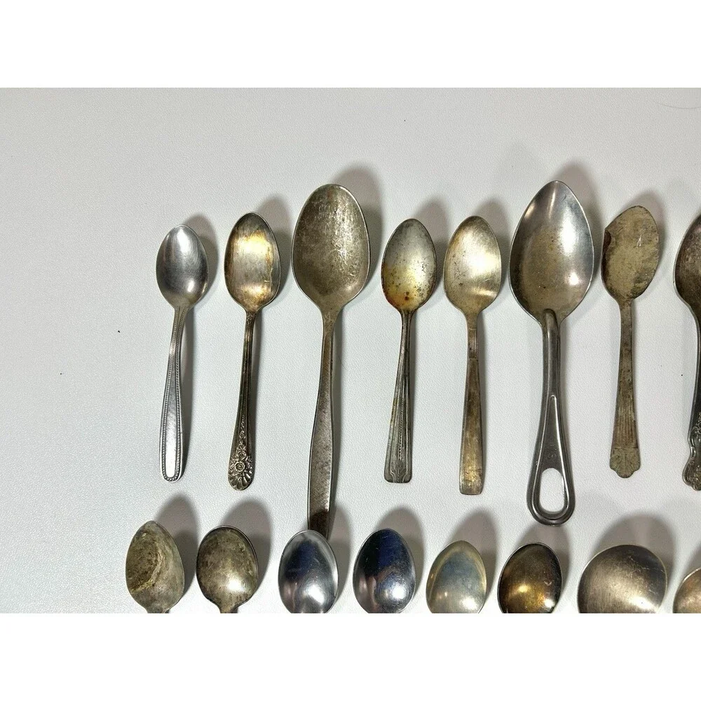 Lot Of 40 Antique Spoons Silverware Craft Lot Some Wear Rust